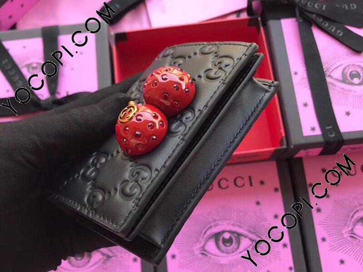 476050 0G6ET 1060】 GUCCI グッチ 財布 コピー チェリー グッチ シグネチャー カードケース(コイン＆紙幣入れ付き)  レディース 二つ折り財布 2色選択可 ブラック_グッチ 二つ折り財布_グッチ 財布_グッチコピー_ブランドコピー優良店