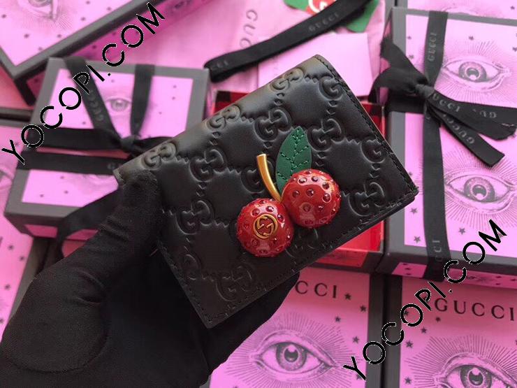 476050 0G6ET 1060】 GUCCI グッチ 財布 コピー チェリー グッチ シグネチャー カードケース(コイン＆紙幣入れ付き)  レディース 二つ折り財布 2色選択可 ブラック_グッチ 二つ折り財布_グッチ 財布_グッチコピー_ブランドコピー優良店