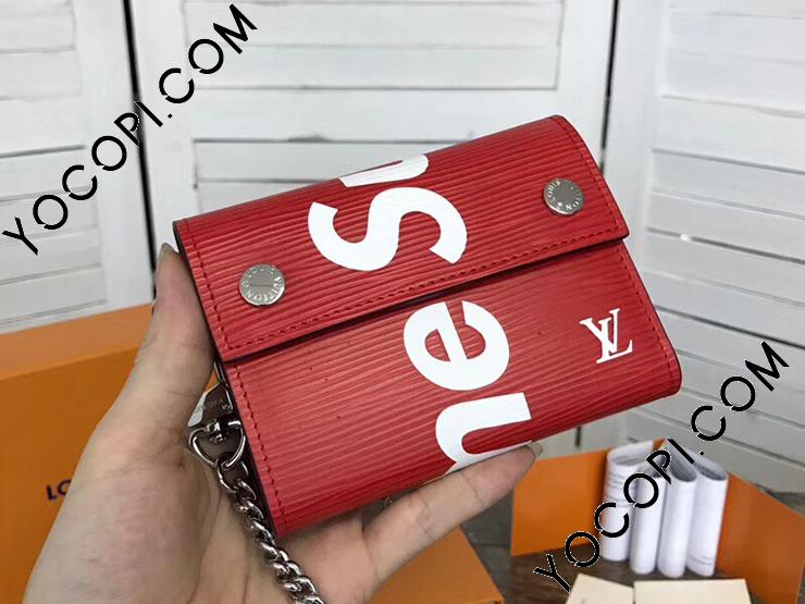 SUPREME シュプリーム 17AW×LOUIS VUITTON Chain Wallet×ルイヴィトン エピ チェーンコンパクトウォレット三つ折り 財布 レッド M67755