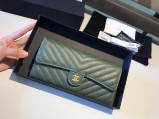 A80758 19287】 CHANEL シャネル 財布 コピー クラシック フラップ ウォレット Vステッチ レディース 二つ折り長財布  ゴールド金具 7色可選択 カーキ_シャネル スモール レザー グッズ_シャネルコピー_ブランドコピー優良店