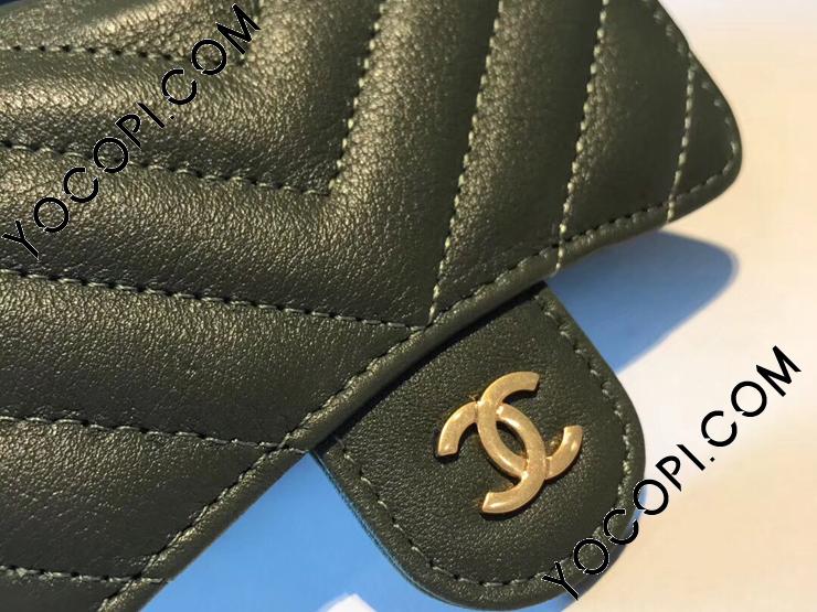 A82288 11267】 CHANEL シャネル 財布 コピー スモールウォレット Vステッチ レディース 三つ折り財布 ゴールド金具 7色可選択  カーキ_シャネル スモール レザー グッズ_シャネルコピー_ブランドコピー優良店