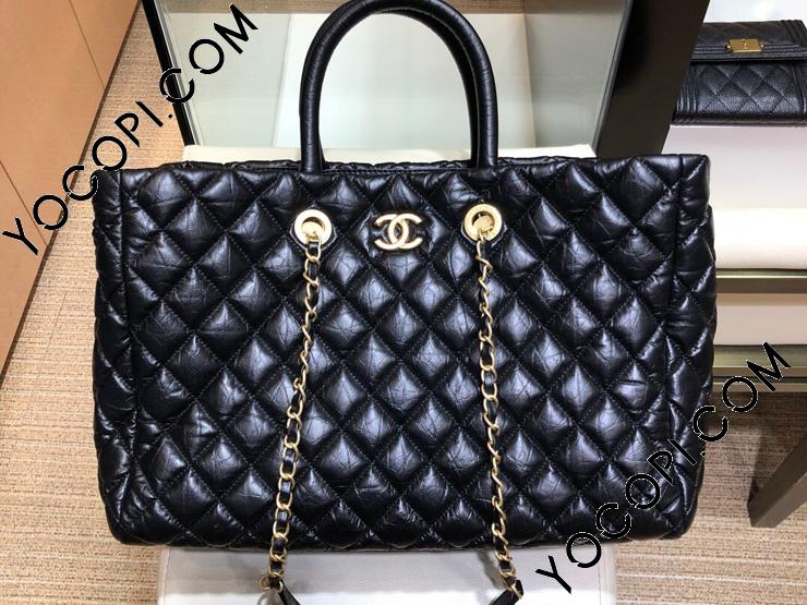 A93525 Y84050 94305】 CHANEL シャネル バッグ コピー エイジド カーフスキン ラージ ショッピング バッグ レディース  ショルダーバッグ ブラック_シャネル バッグ_シャネルコピー_ブランドコピー優良店