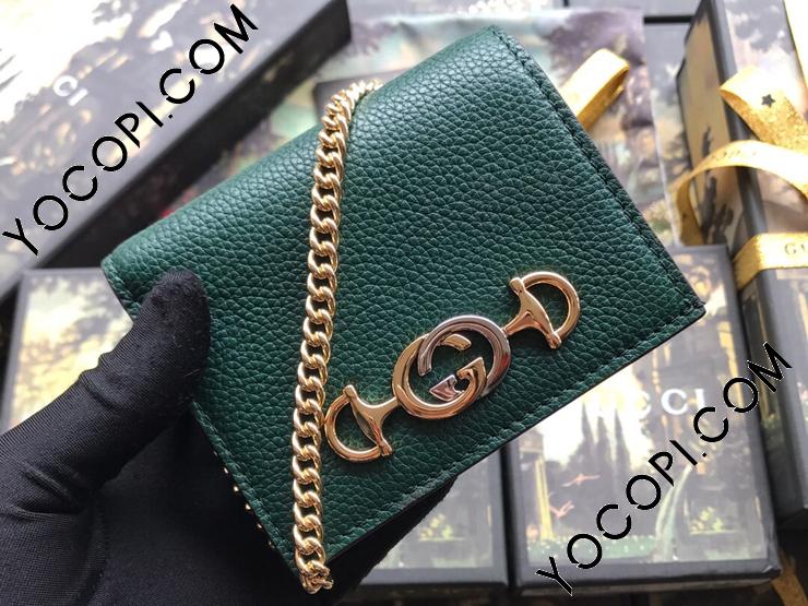 570660 1B90X 3154】 GUCCI グッチ 財布 スーパーコピー 〔グッチ ズゥミ〕レザー カードケース(コイン＆紙幣入れ付き)  レディース 二つ折り財布 4色可選択 ダークグリーン_グッチ 二つ折り財布_グッチ 財布_グッチコピー_ブランドコピー優良店