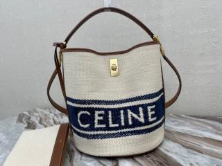 【195572DJB-2】 CELINE セリーヌ バッグ コピー 21新作 16 バケットバッグ/CELINEロゴ入りテキスタイル ＆ スムースカーフスキン ショルダーバッグ