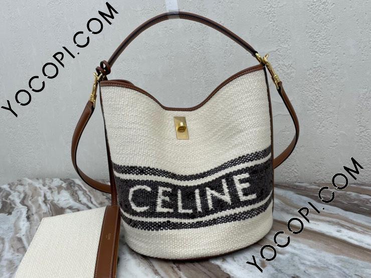 195572DJB-4】 CELINE セリーヌ バッグ コピー 21新作 16 バケットバッグ/CELINEロゴ入りテキスタイル ＆  スムースカーフスキン ショルダーバッグ_セリーヌバッグ_セリーヌ_ブランドコピー優良店