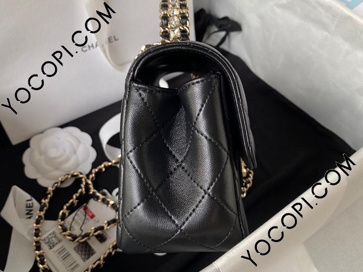 AS4140-1】 CHANEL シャネル バッグ コピー 23秋冬 トップハンドル ミニフラップバッグ ラムスキン ストラス レディース ショルダー バッグ ブラック AS4141_シャネル バッグ_シャネルコピー_ブランドコピー優良店