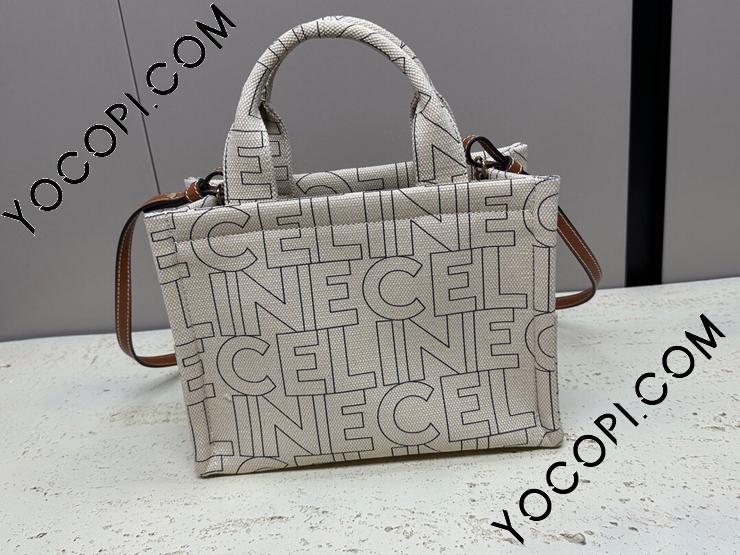 199162-2】 CELINE セリーヌ バッグ コピー 23新作 CABAS THAIS スモール カバ タイス /  トリオンフキャンバスプリント入りテキスタイル＆カーフスキン トートバッグ_セリーヌバッグ_セリーヌ_ブランドコピー優良店